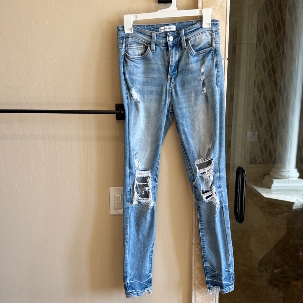 Flying Monkey Light Wash Ripped Skinny Jeans